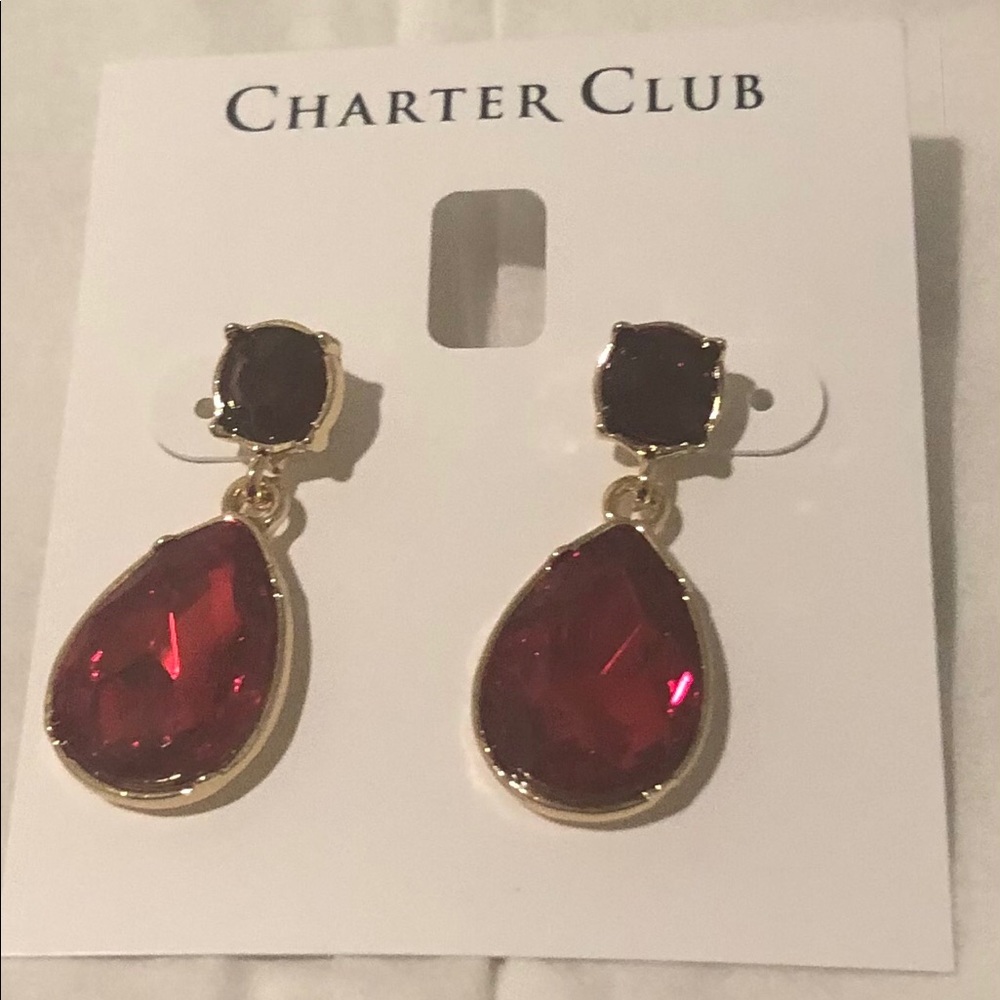 Charter Club Gold Ruby Drop Earrings - Picture 3 of 3